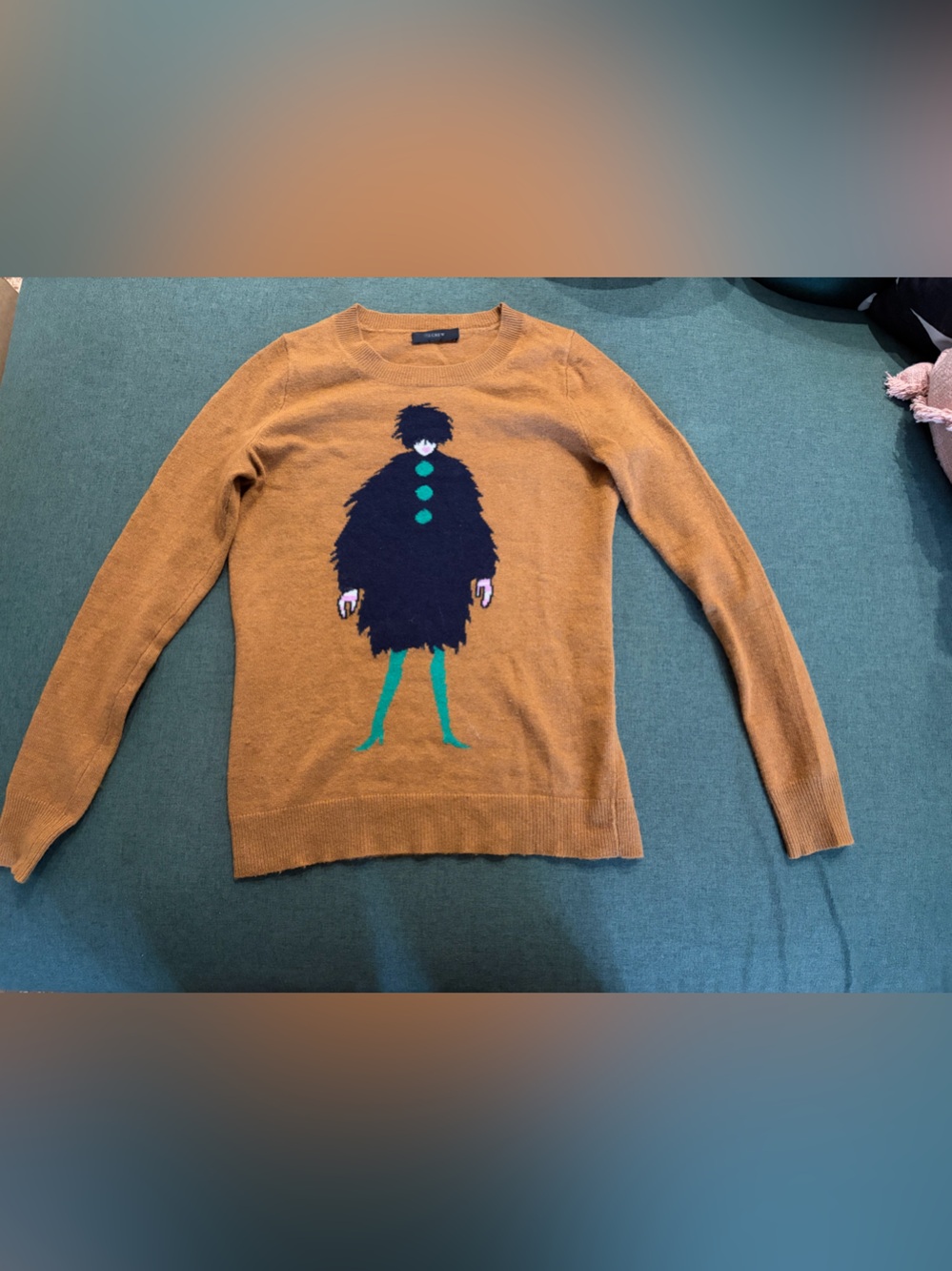 GUC, XS, J. Crew Mustard Crewneck Sweater with Fabulous Lady Graphic